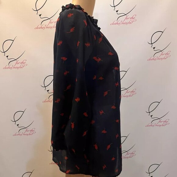 ReneeC. Sz M. Black Chiffon Sheer Cat Kitten Print Raglan Sleeve Blouse. B112 - Picture 3 of 4